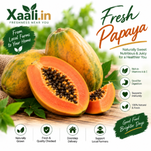 Fresh, ripe and naturally sweet papaya, carefully selected for its juicy texture and delicious flavour. Perfect for breakfast, snacks, smoothies, fruit bowls and refreshing desserts.